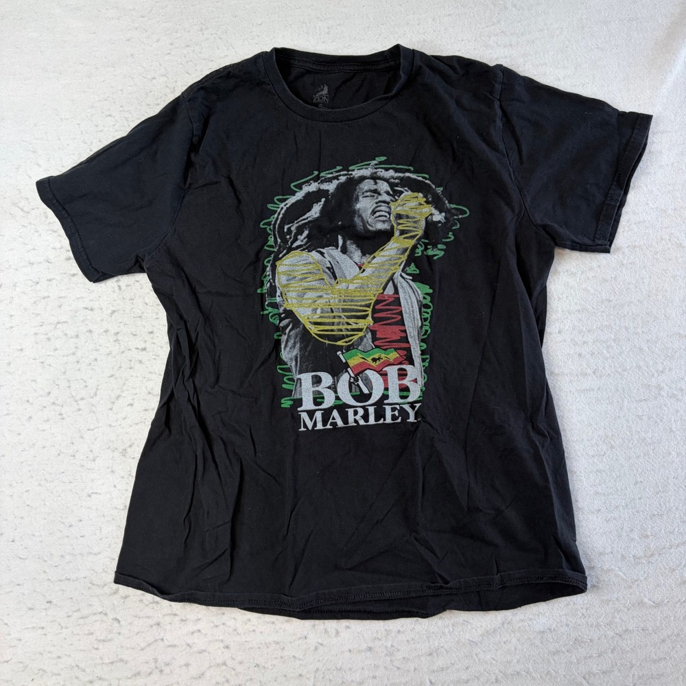Zion Rootswear Bob Marley Graphic T-Shirt Mens Large Black Reggae Music Band Tee
